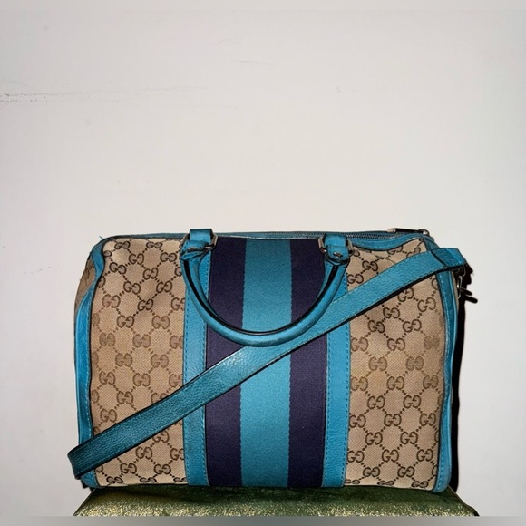 Gucci Handbags - RARE Gucci Designer Vintage Web Boston GG Canvas Stripe Handbag, Purses Tote Bag
